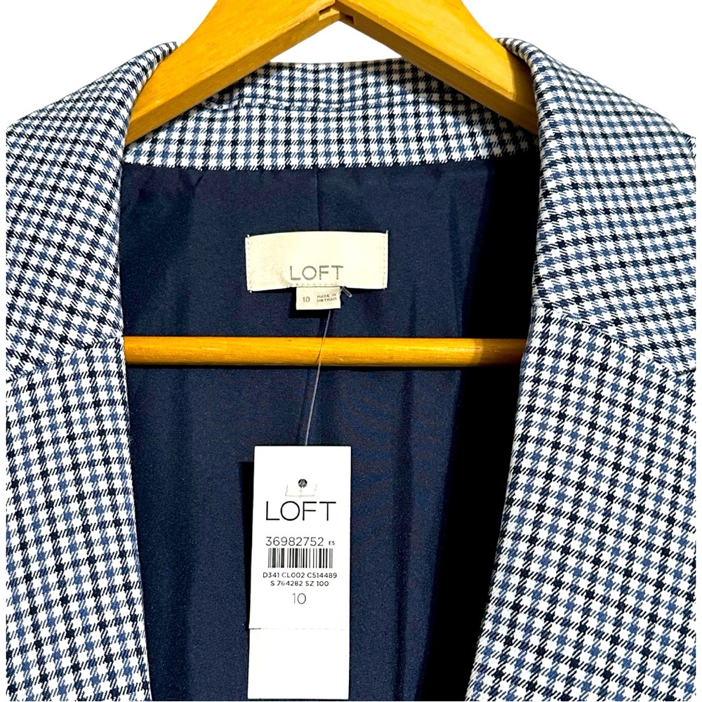 Ann Taylor Loft NWT Relaxed Modern Houndstooth Blazer in Blue & Black Plaid 10 - Picture 9 of 15